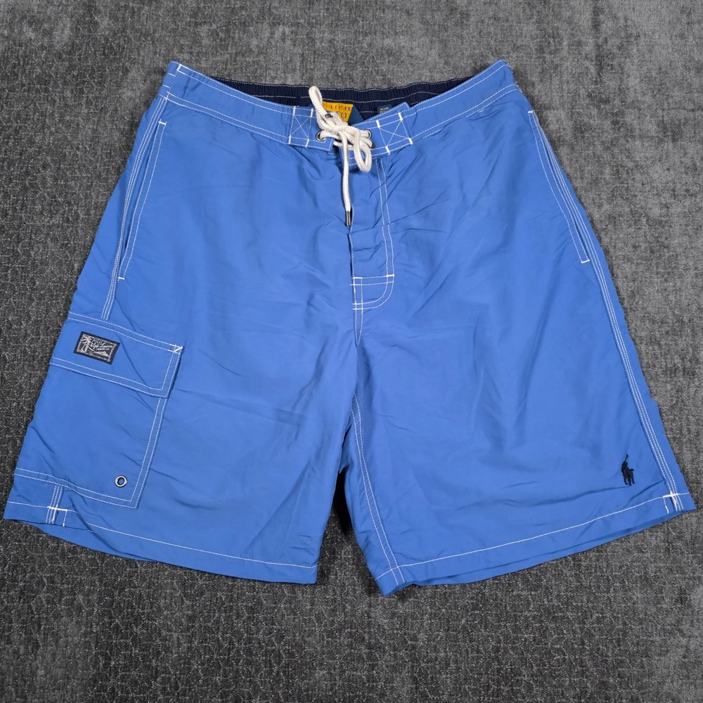 Polo Ralph Lauren Mens Medium Blue Swim Trunks Board Shorts Cargo Pocket M Prep